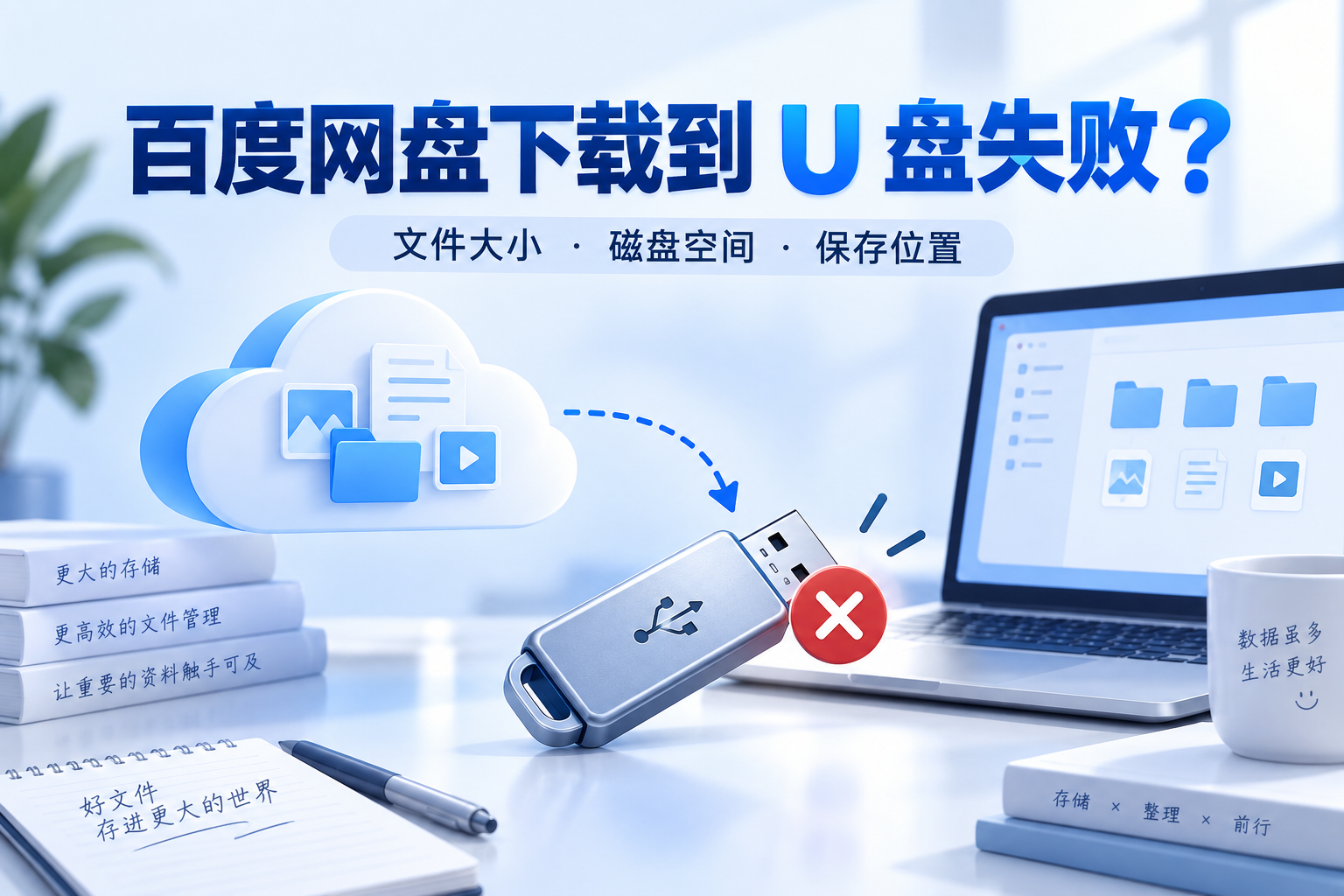 百度网盘下载到 U 盘失败的文件与磁盘排查示意